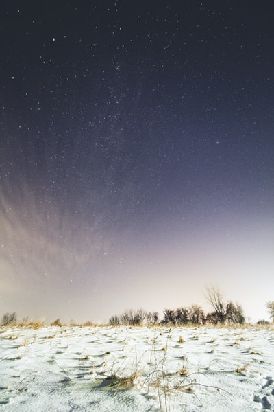 满天繁星下，白雪覆盖大地